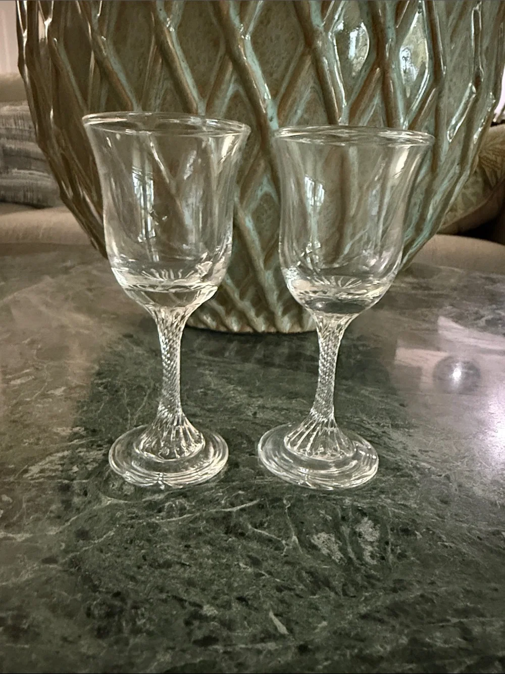 Vintage Twisted Stem Cordial Flared Rim Clear Crystal Glasses  - Set of 2